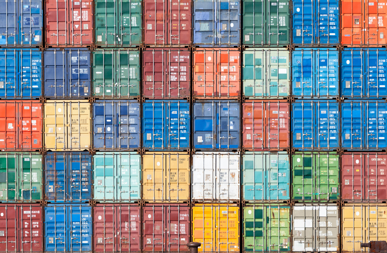 Stacked shipping containers