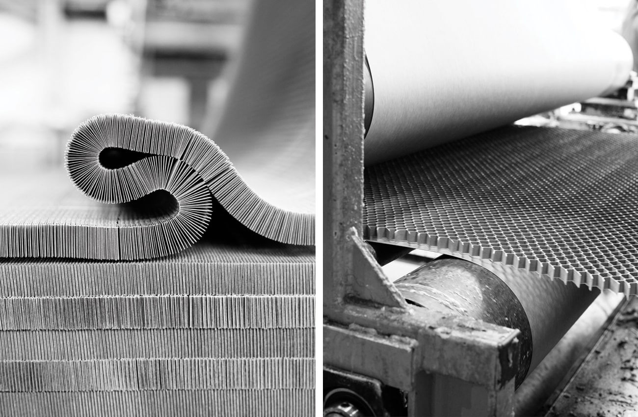 Detail of paper honeycomb board by Dufaylite
