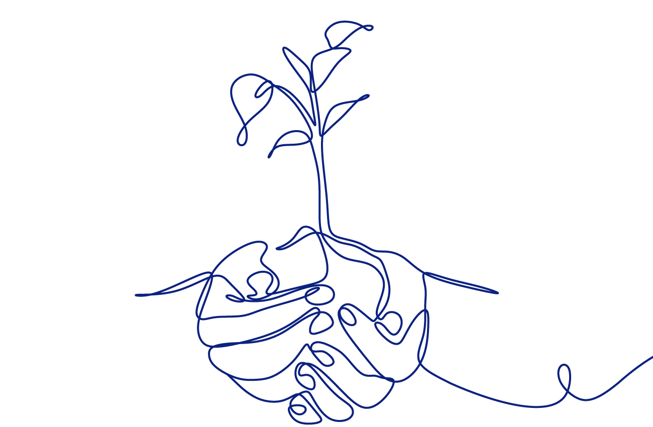 Dufaylite Design Lab continuous line drawing of a hand and sustainable plant
