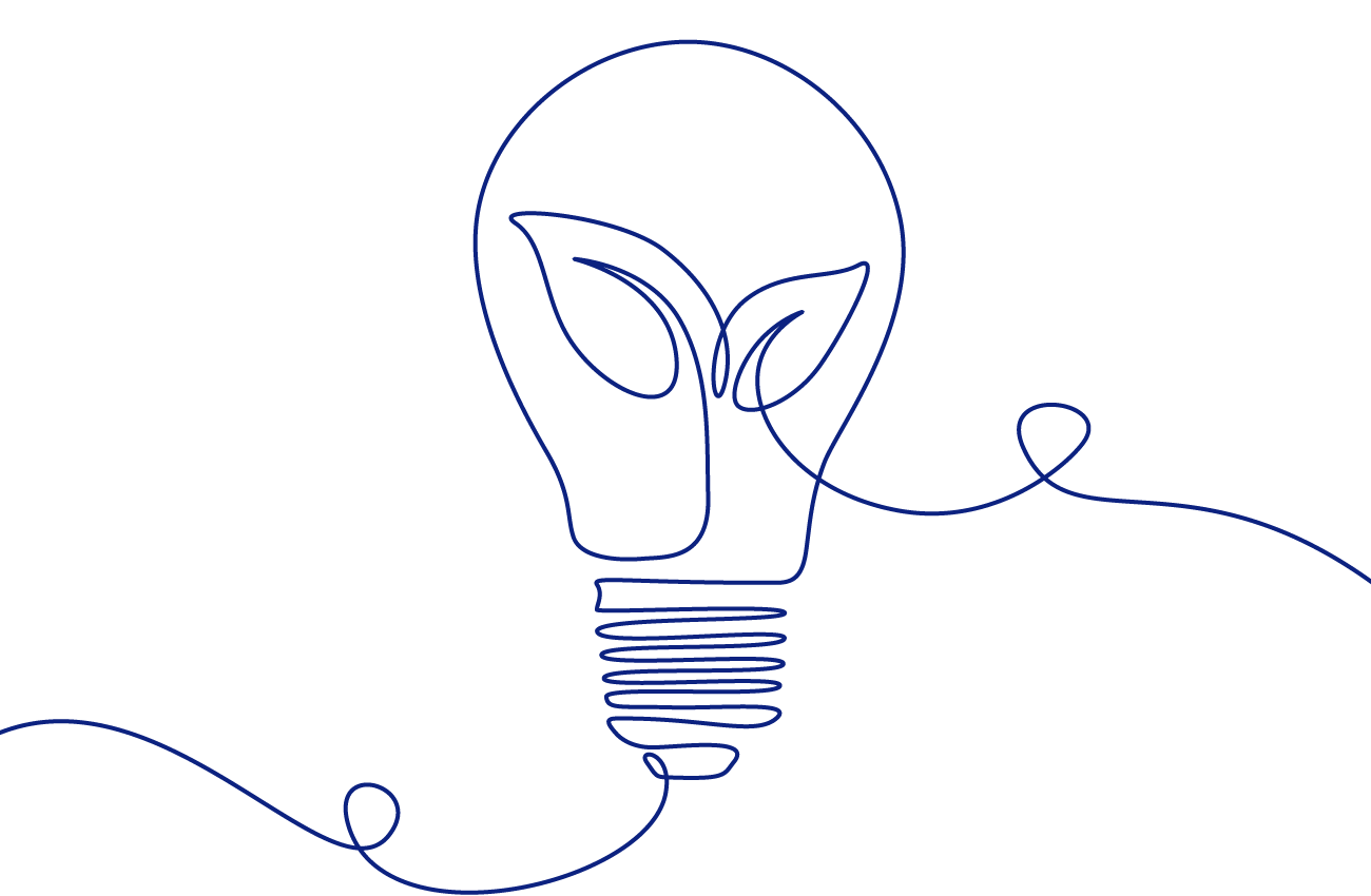 Dufaylite Design Lab continuous line drawing of a sustainable lightbulb